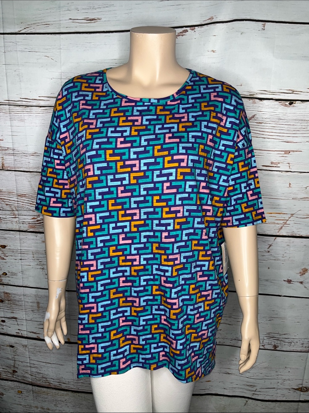 LuLaRoe NWT Size XL Blue - Geometric Print Irma Tunic Knit Top Shirt